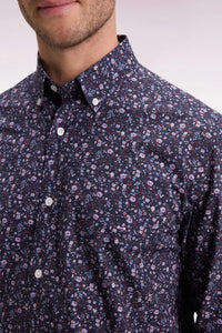 Eden Park - Cotton Straight-Cut Shirt, Navy Floral Pattern