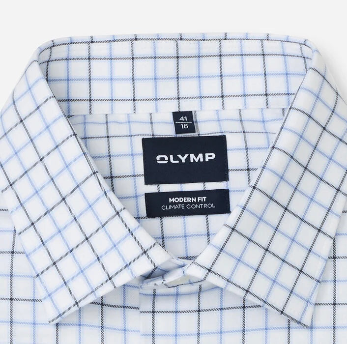 OLYMP - Luxor 24/Seven Modern Fit New Kent Business Shirt, Bleu Check