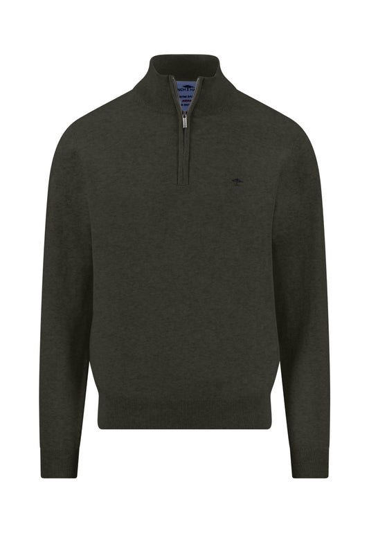 Fynch Hatton - Superfine Stand-Up-Collar Cotton Half-Zip, Cypress