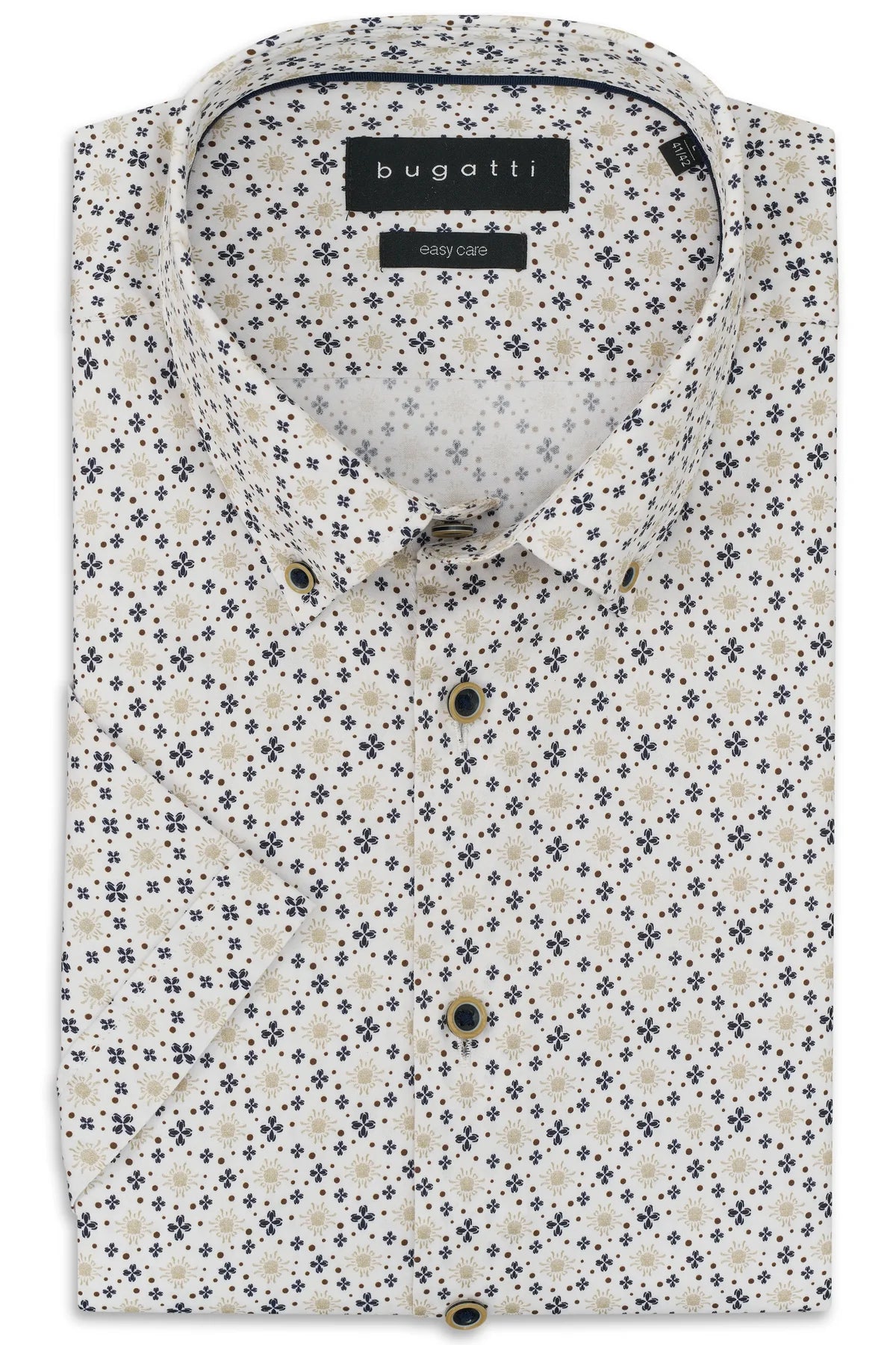 Bugatti - Short-Sleeved Button Down Shirt, Olive Micro-pattern