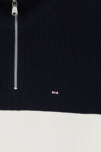 Eden Park - Heavy Cotton Trucker Neck Quarter-Zip, Navy / Brown
