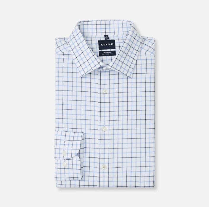 OLYMP - Luxor 24/Seven Modern Fit New Kent Business Shirt, Bleu Check