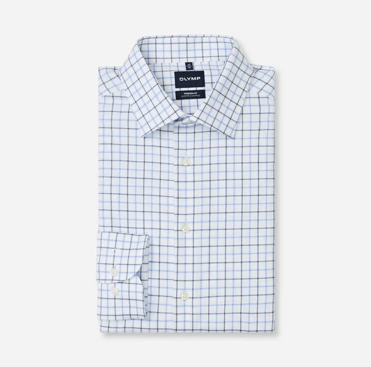 OLYMP - Luxor 24/Seven Modern Fit New Kent Business Shirt, Bleu Check