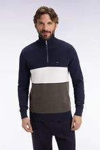 Load image into Gallery viewer, Eden Park - Cotton Trucker Neck Sweater with Striped Effect, Brown and Navy
