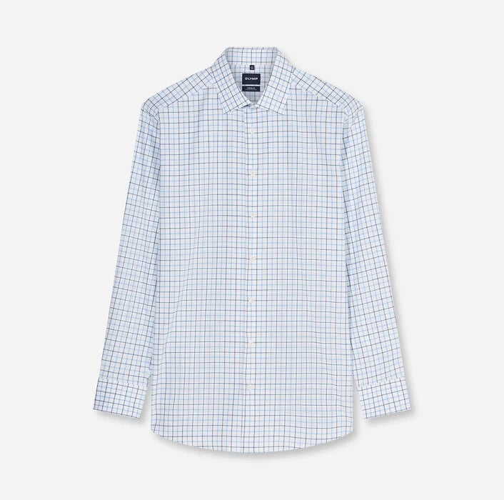 OLYMP - Luxor 24/Seven Modern Fit New Kent Business Shirt, Bleu Check