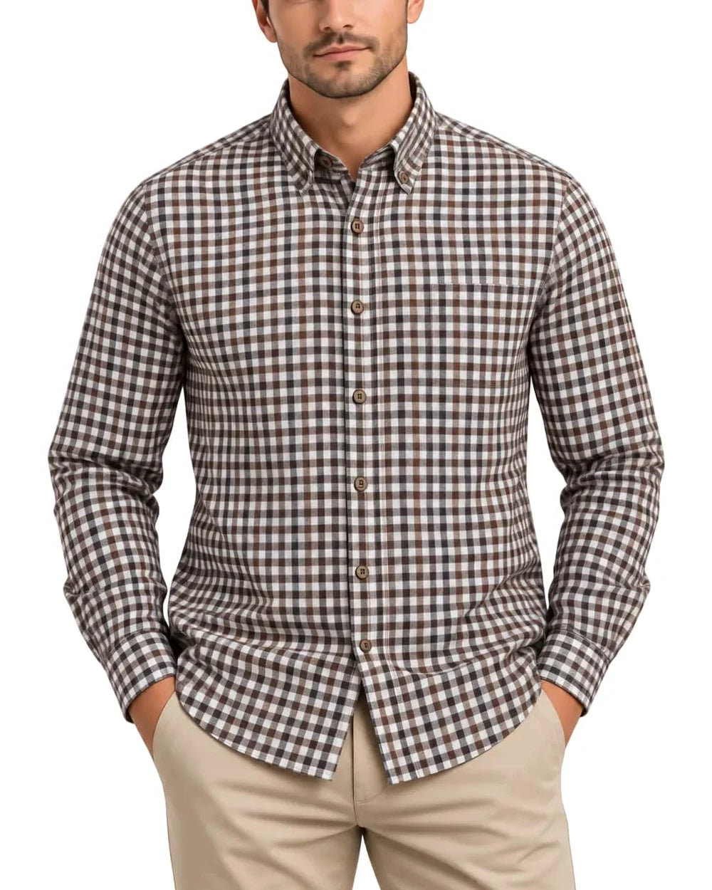 Case Moda - Brushed Cotton Casual Fit Shirt, Brown Check