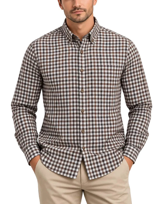 Case Moda - Brushed Cotton Casual Fit Shirt, Brown Check