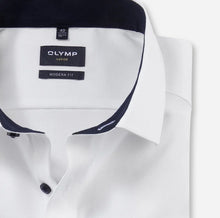 Load image into Gallery viewer, OLYMP - Modern Fit Kent Collar Shirt, White / Navy Buttons
