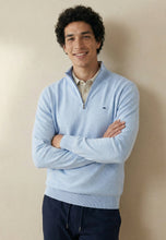 Load image into Gallery viewer, Fynch Hatton - Knitted Cotton Troyer Collar Quarter-Zip, New Breeze

