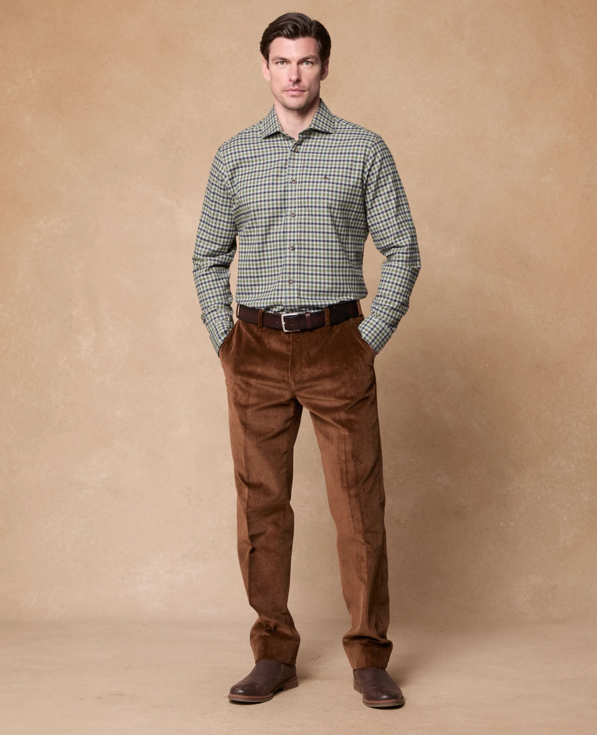 Magee - Classic Fit Nephin Cashmere Blend Shirt, Green Gingham