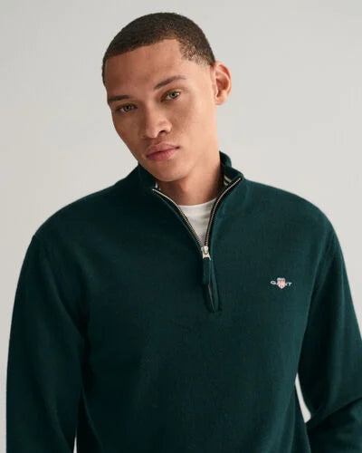 GANT - Super Fine Lambswool Half-Zip Sweater, Tartan Green (XL only)