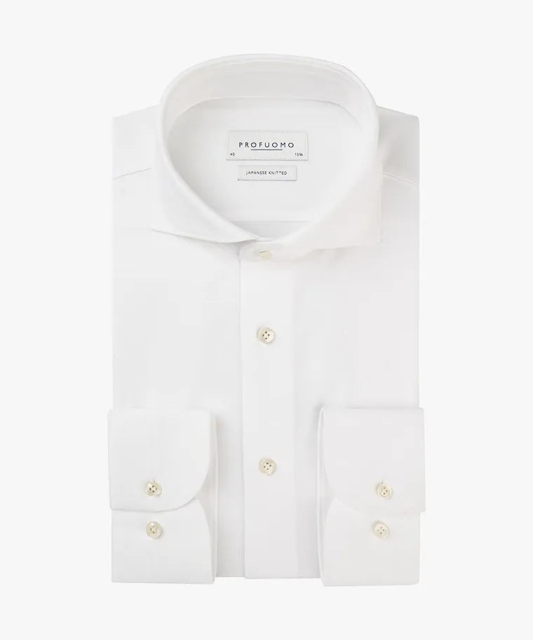 Profuomo - Japanese Knitted Cutaway SF Shirt, White