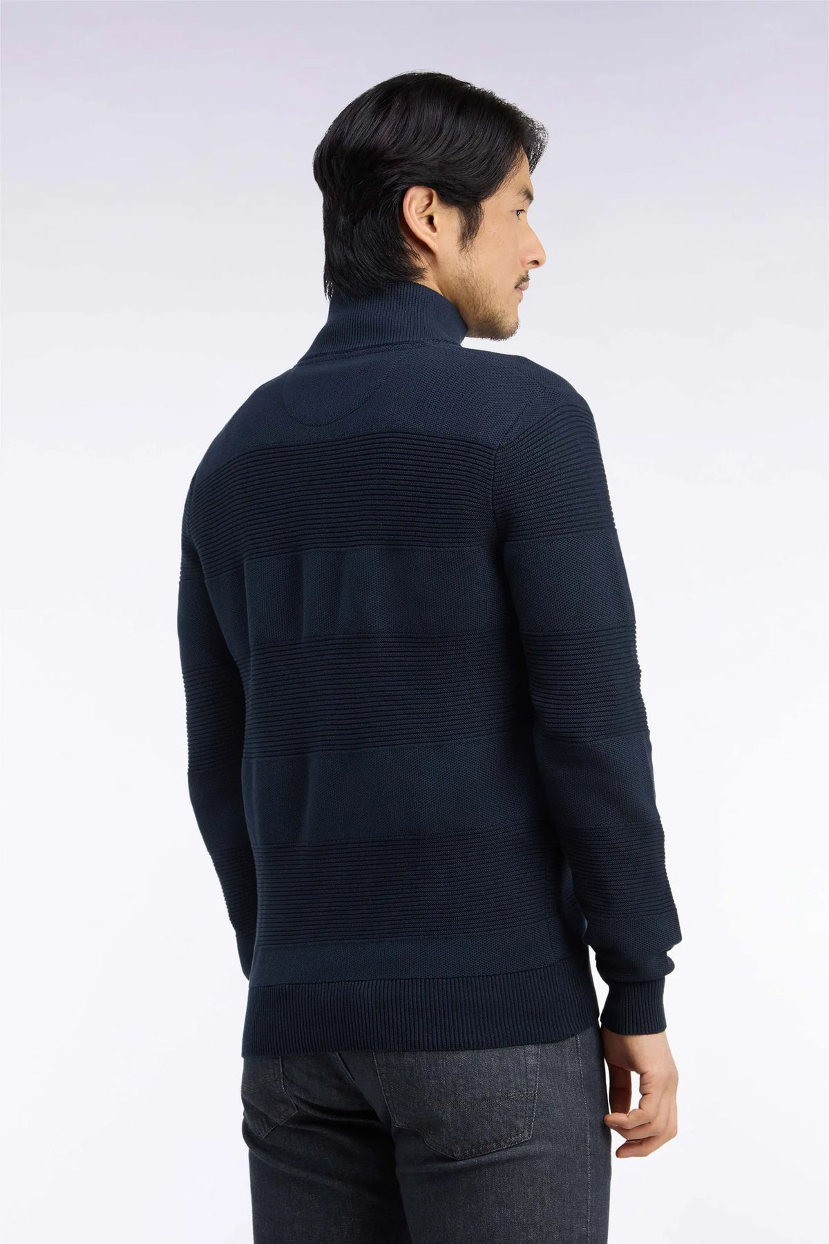Eden Park - Cotton Striped Effect Full Zip Cardigan, Navy