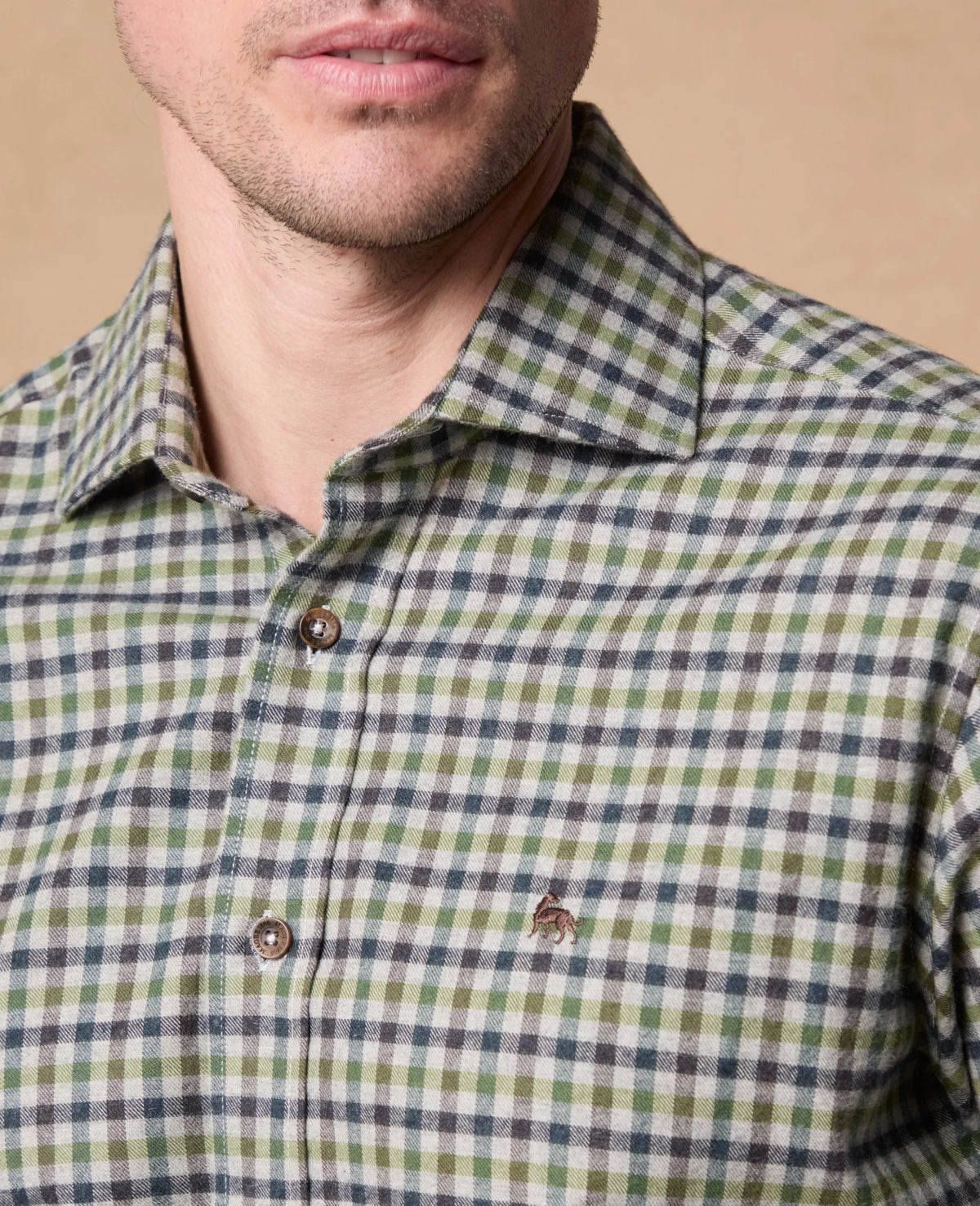 Magee - Classic Fit Nephin Cashmere Blend Shirt, Green Gingham