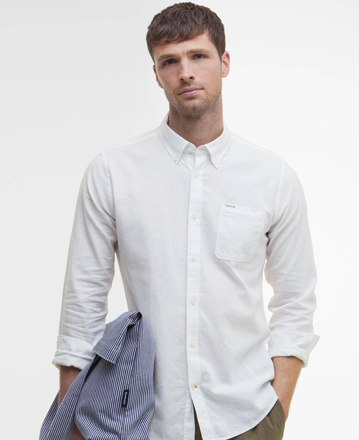 Barbour - Nelson Linen Blend Long-Sleeved Tailored Shirt, White
