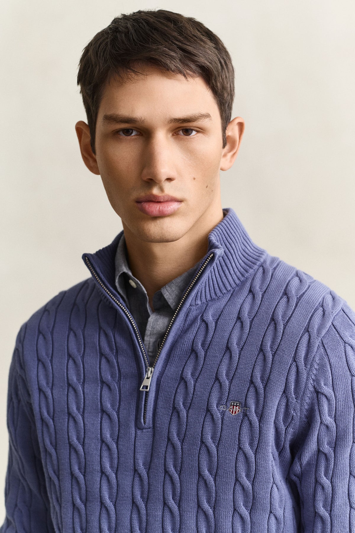 GANT - Cable Knit Half-Zip Sweater, Blue Horizon