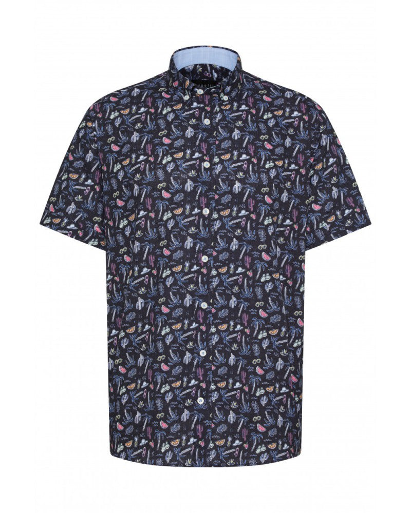 Bugatti - Short Sleeve Shirt - Navy pattern