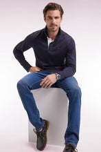 Load image into Gallery viewer, Eden Park - Long-sleeved navy jersey jersey with striped under collar
