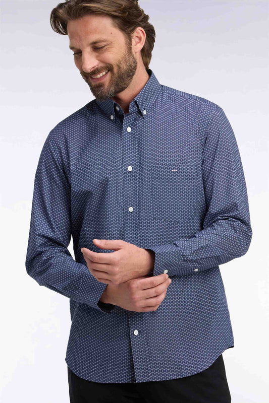 Eden Park - Straight-Cut Cotton Micropattern Shirt, Navy
