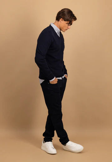 Fynch-Hatton- V-neck Marino Cashmere Sweater, Navy