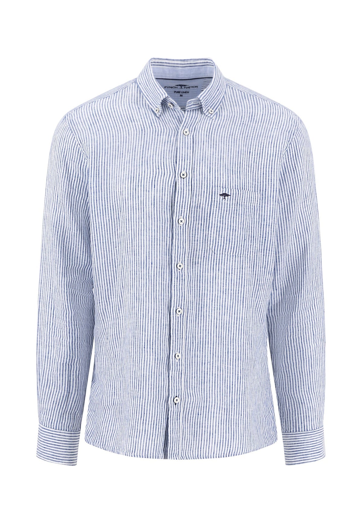Fynch-Hatton - Linen Striped Button-Down Shirt, Harbor Blue