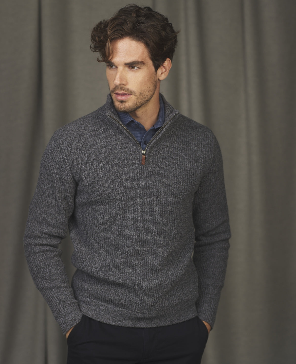 Magee - Fionn Fisherman Rib 1/4 Zip, Charcoal Grey