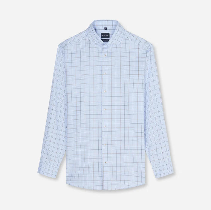 OLYMP - Luxor Modern Fit Royal Kent Business Shirt, Bleu Square Check