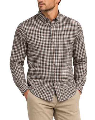 Case Moda - Brushed Cotton Casual Fit Shirt, Brown Check