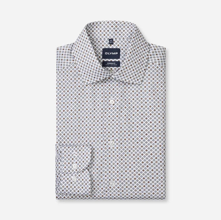 OLYMP - Luxor Modern Fit Global Kent Business Shirt, Silver-Grey Geometry