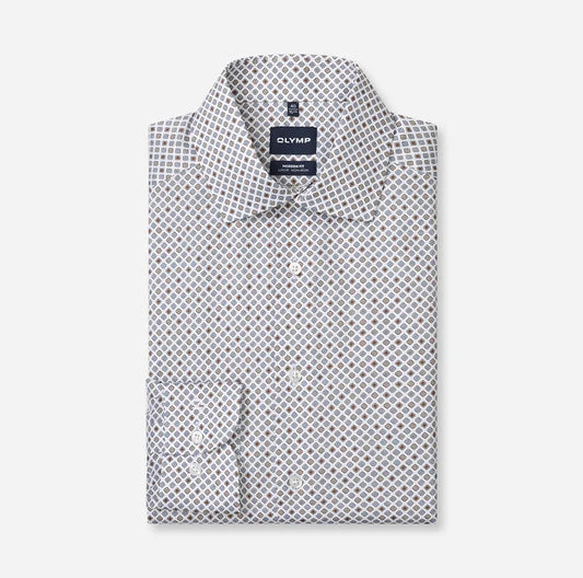OLYMP - Luxor Modern Fit Global Kent Business Shirt, Silver-Grey Geometry