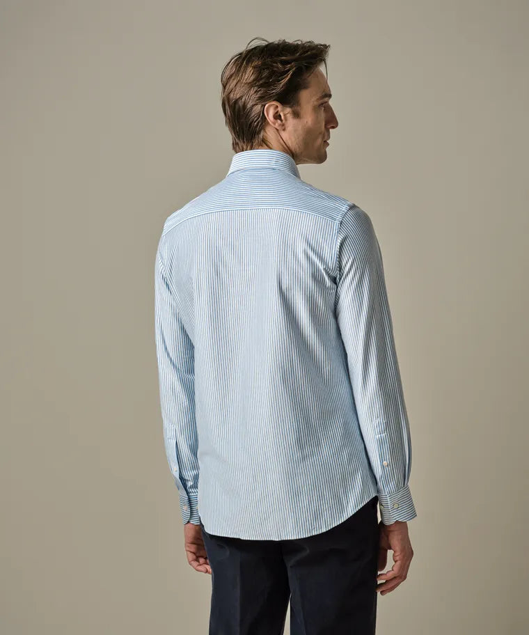 Profuomo - Japanese Knitted Cutaway SF Shirt, Blue Striped
