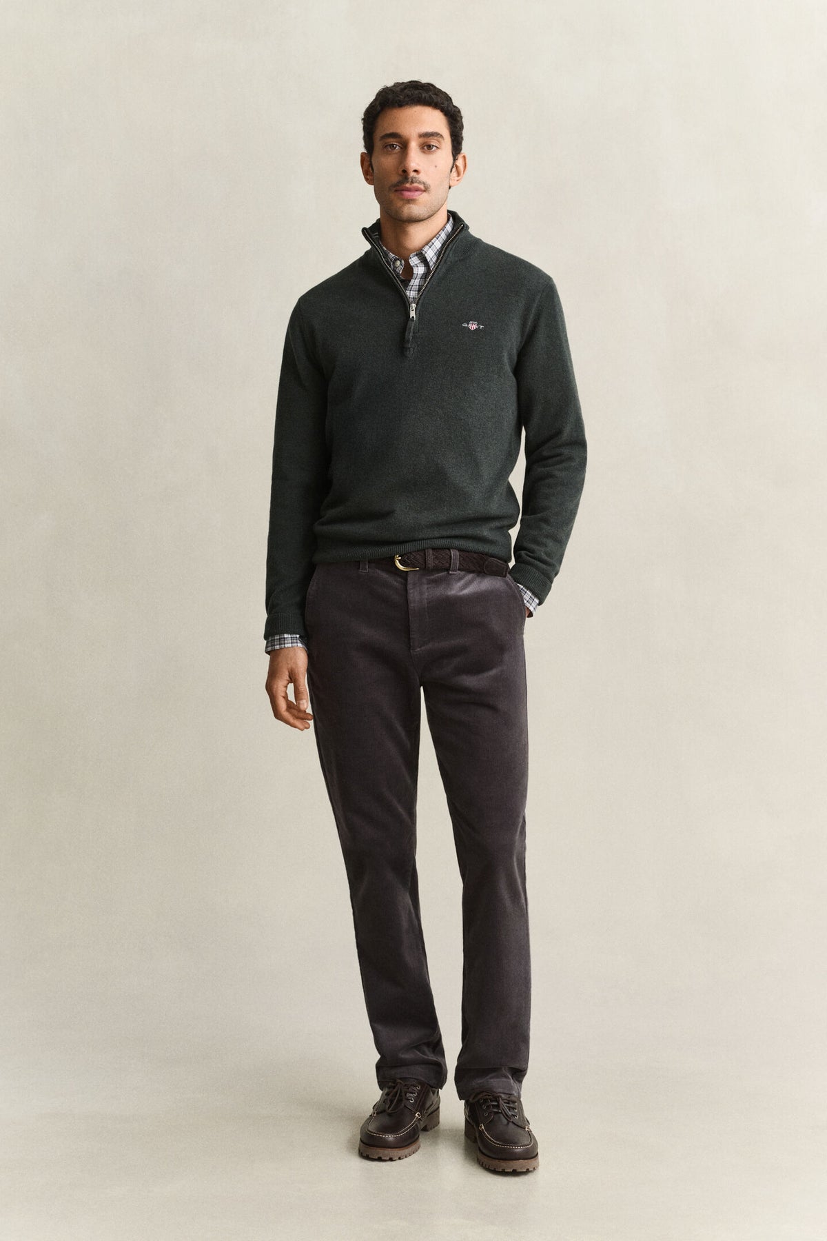 GANT - Superfine Lambswool Half Zip, Dark Moss Green