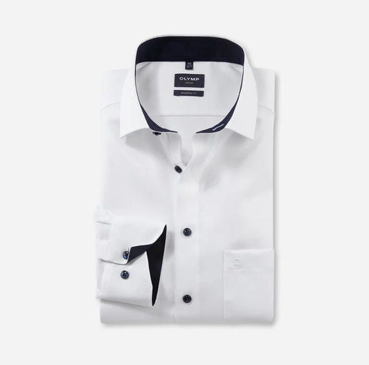 OLYMP - Modern Fit Kent Collar Shirt, White / Navy Buttons