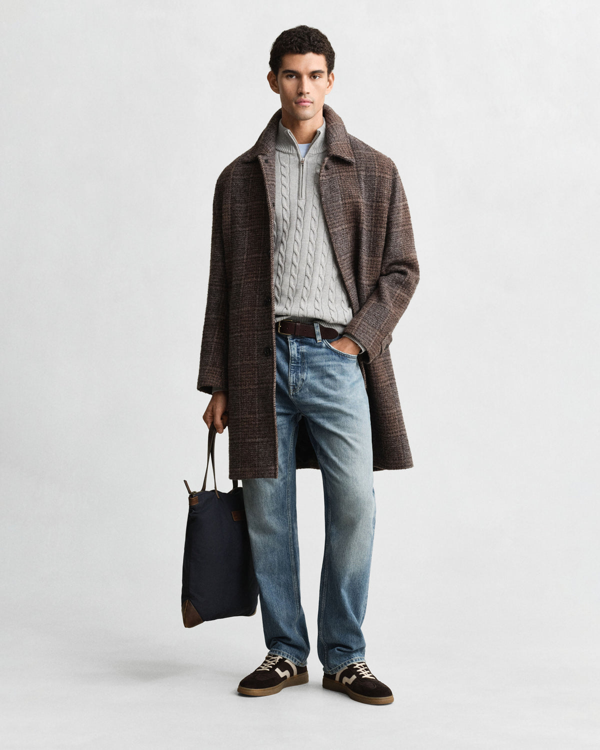 Gant - Cotton Cable Half Zip, Grey Melange
