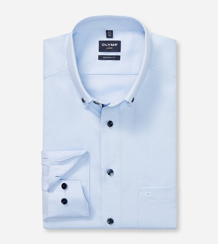 OLYMP - Luxor Modern Fit Business Shirt, Light Blue / Navy Buttons