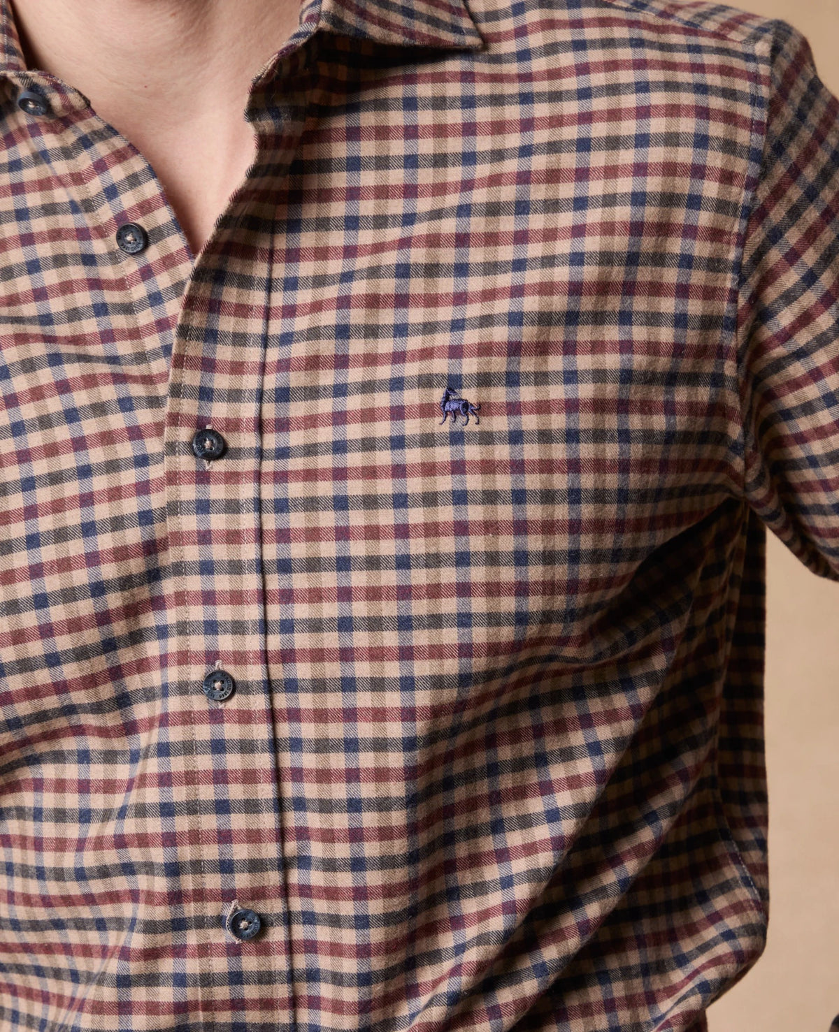 Magee - Classic Fit Nephin Cashmere Blend Shirt, Burgundy Gingham
