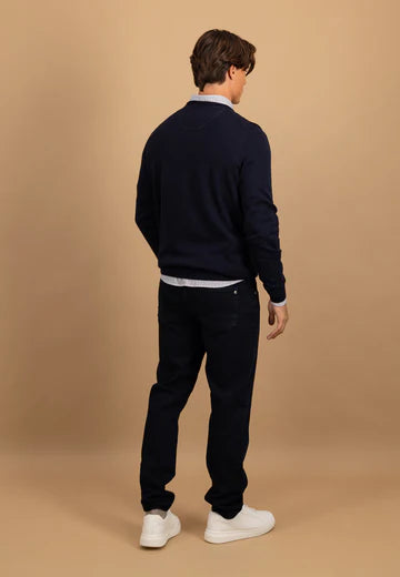 Fynch-Hatton- V-neck Marino Cashmere Sweater, Navy