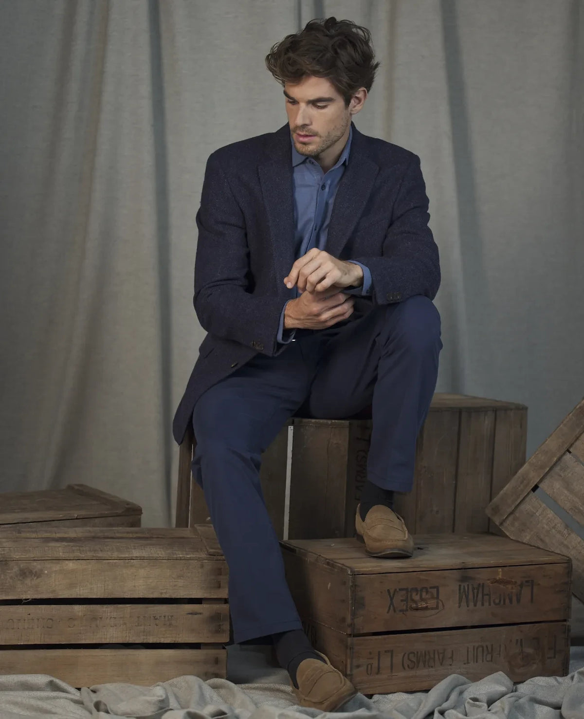 Magee - Classic Fit Ennis Blazer 55051, Blue Herringbone
