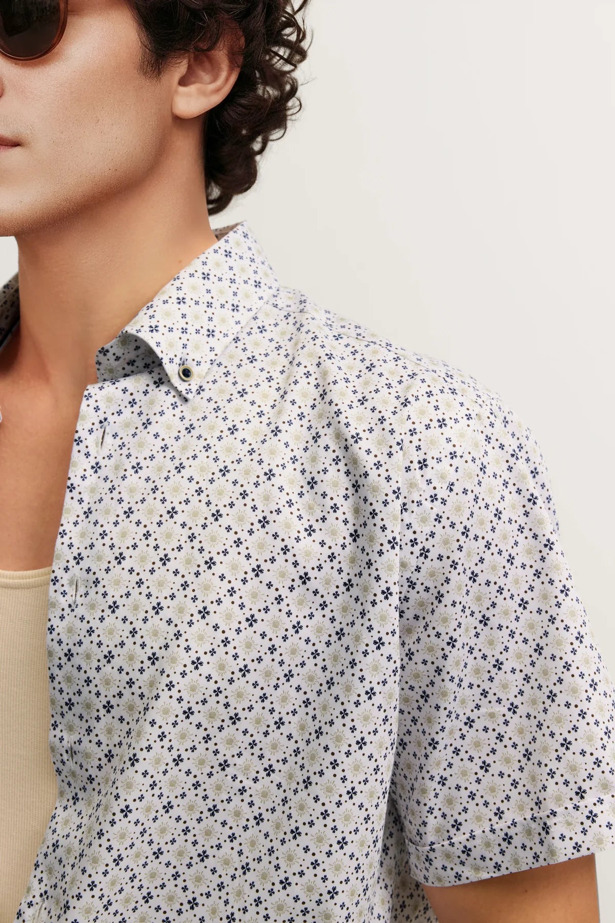 Bugatti - Short-Sleeved Button Down Shirt, Olive Micro-pattern
