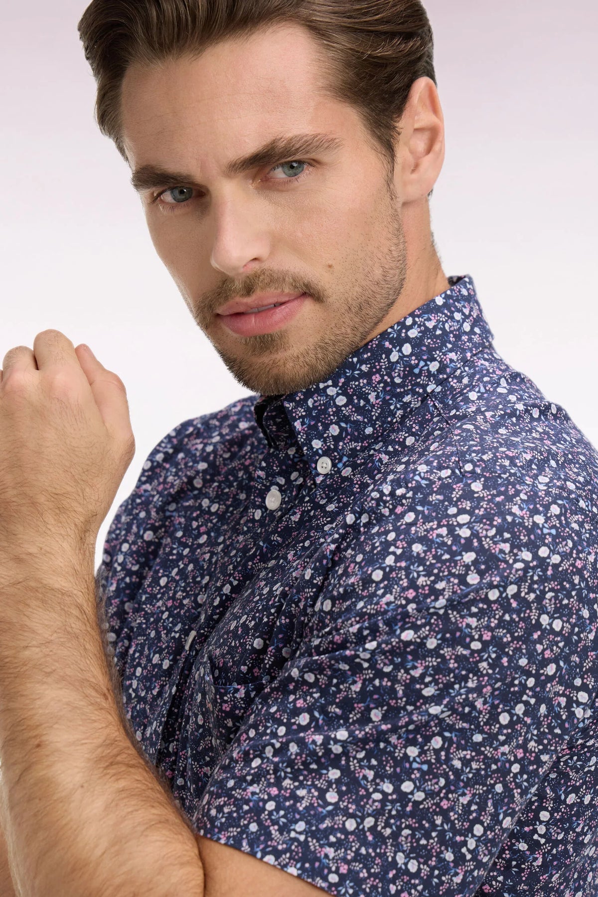Eden Park - Short-Sleeve Cotton Poplin Shirt, Navy Floral