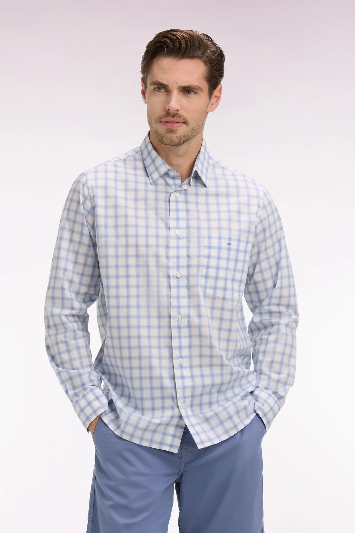 Eden Park - Checkered Straight-Cut Shirt, Light Blue