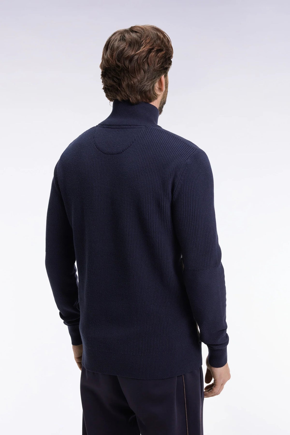 Eden Park - Heavy Cotton Trucker Neck Quarter-Zip, Navy / Brown (XXL Only)