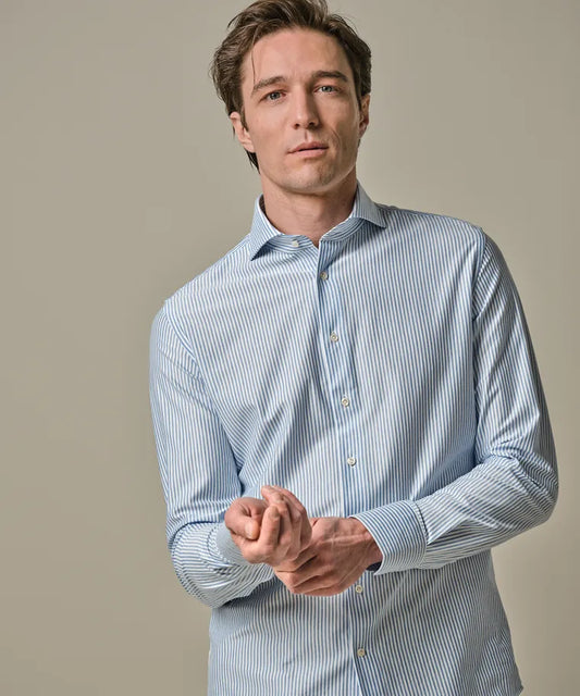 Profuomo - Japanese Knitted Cutaway SF Shirt, Blue Striped