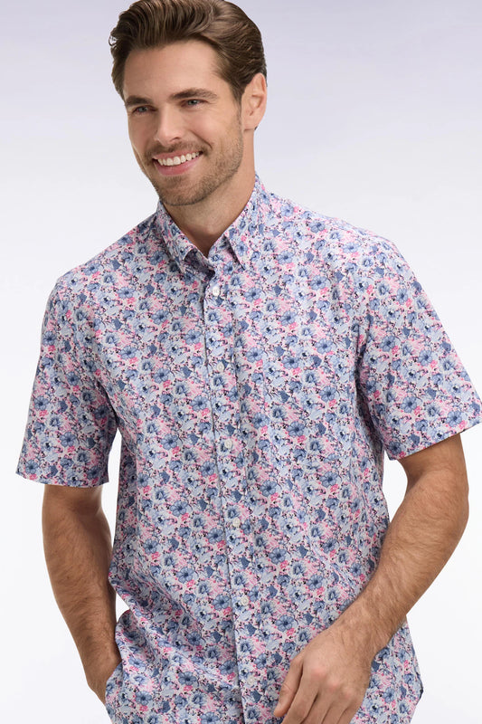 Eden Park - Short-Sleeve Cotton Shirt, Pink / Blue Floral