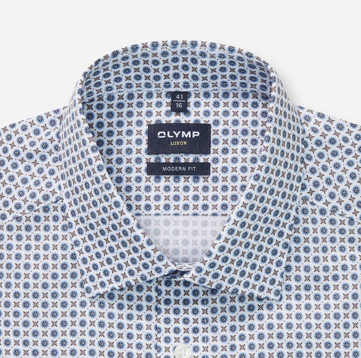 OLYMP - Luxor Modern Fit Business Shirt, New Kent, Marine / Brown Pattern