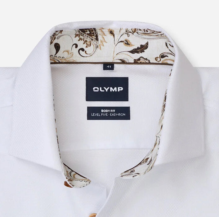 OLYMP - Level Five Body Fit Royal Kent Business Shirt, White Textured