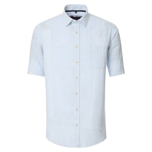 Casa Moda - Short Sleeve Linen Shirt, Blue Stripe