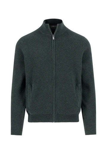 Fynch Hatton - Marino Cashmere Zip-Up Cardigan, Dark Ivy