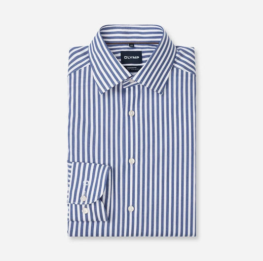 OLYMP - Luxor Modern Fit New Kent Business Shirt, Navy Stripe