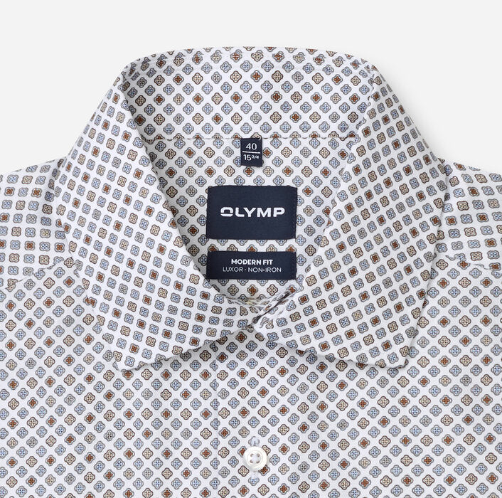 OLYMP - Luxor Modern Fit Global Kent Business Shirt, Silver-Grey Geometry